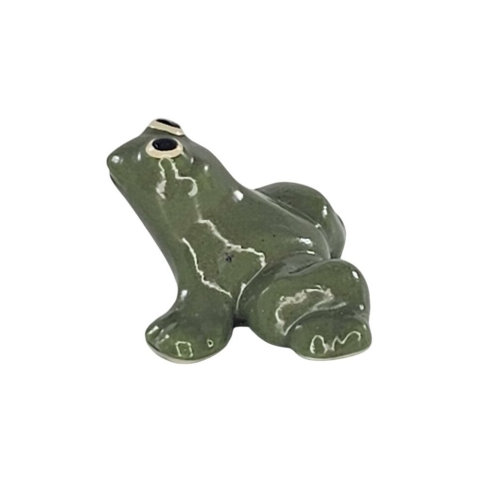 Bug House Frog Miniature Figurine Bone China Green Toad Collectible Decor